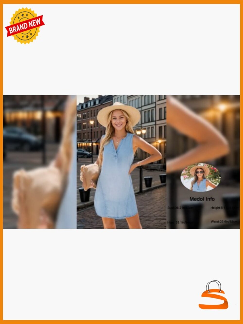 Denim Mini Dress V Neck Sleeveless A-Line Casual Summer Outfits - Picture 7 of 7